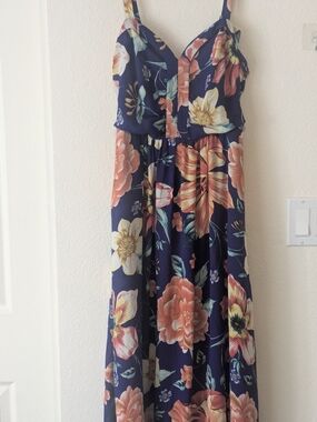 Moulinette Soeurs Floral Maxi Dress Size 6 Navy Boho Anthropologie Wedding Guest
